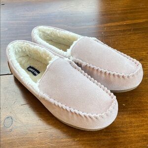 Lands End Rose/Pink Suede Slippers Sz 9